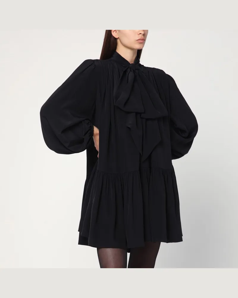 Saint Laurent Schwarzes Lavallière-Kleid aus Seide Schwarz