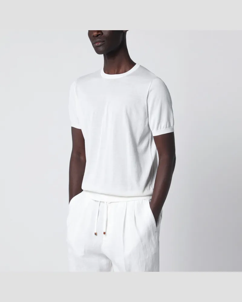 Drumohr  T-Shirt mit Rundhalsausschnitt in milchweißem Baumwolle White