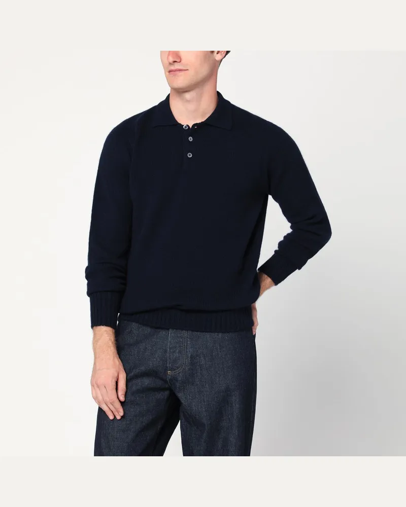 Drumohr  Polo aus Lammwolle in Marineblau Blau