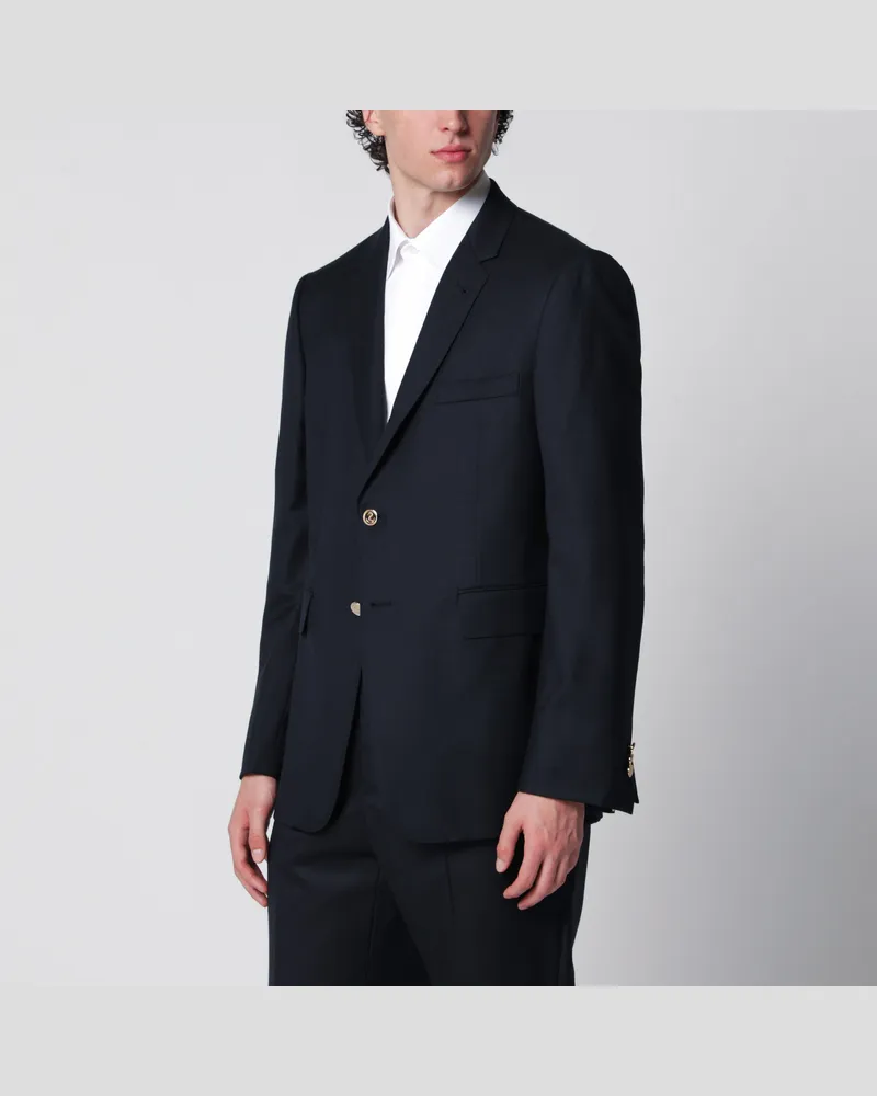 Thom Browne Einreihige marineblaue Jacke aus Wolle Blue