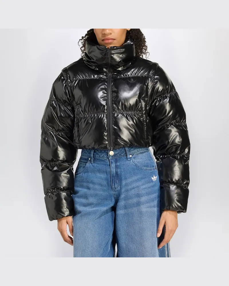 adidas Glänzende schwarze wandelbare Cropped-Daunenjacke Schwarz