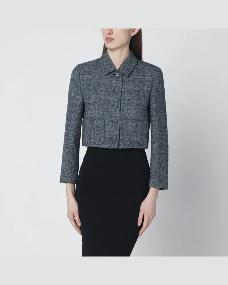 Gucci Kurz geschnittene Wolljacke mit schwarz-weißer Struktur Schwarz