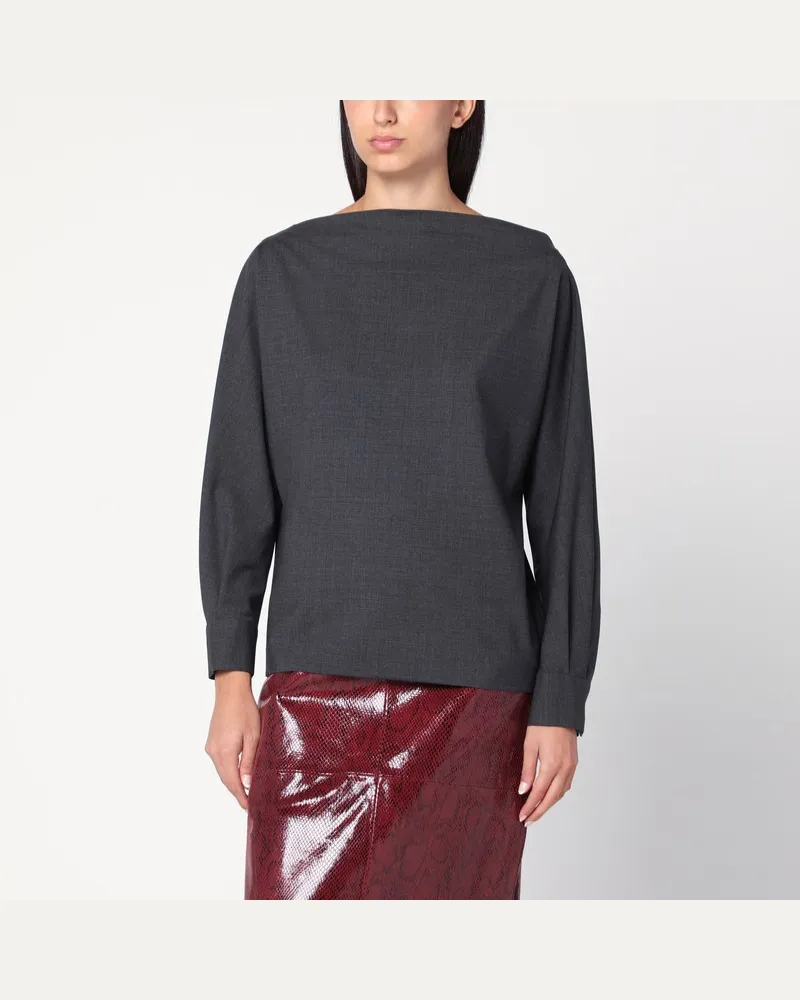 P.A.R.O.S.H. Anthrazitfarbene Hemdbluse aus Wolle Grau