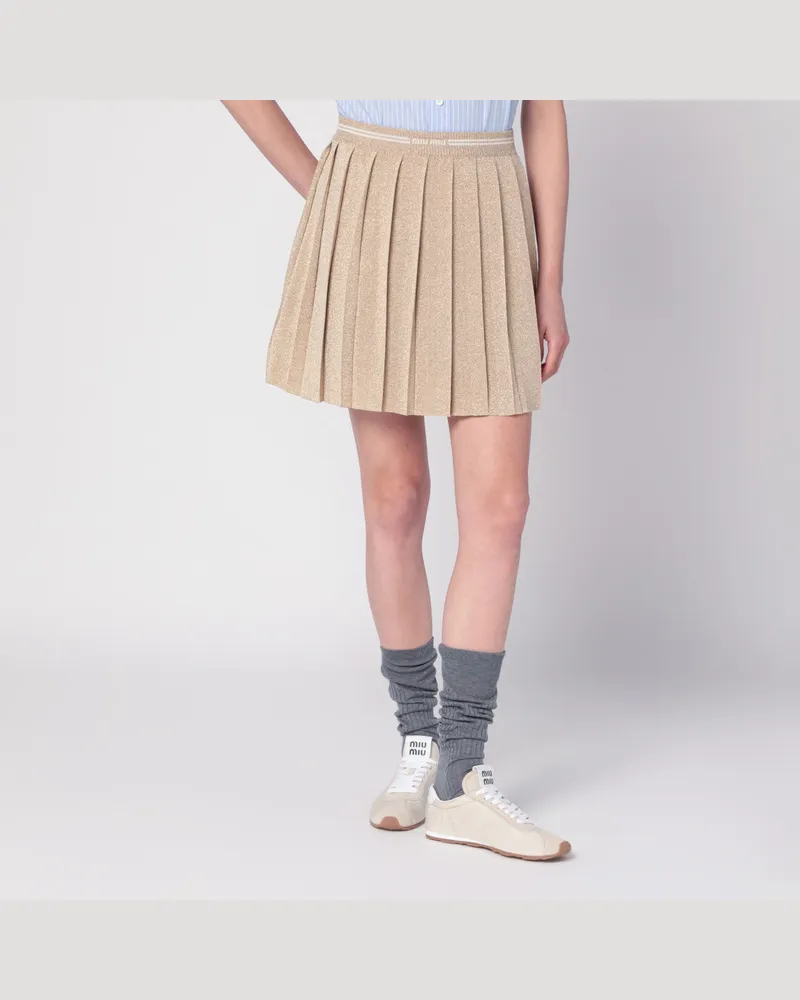 Miu Miu Goldene plissierte Miniröcke aus Lurex Metal