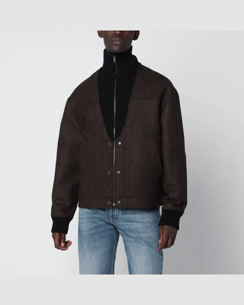 Maison Margiela Brown wool herringbone zip jacket Brown