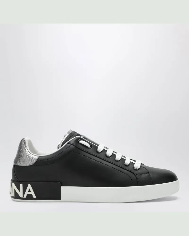 Dolce & Gabbana Klassische Portofino Sneaker aus Leder in Schwarz/Silber Black
