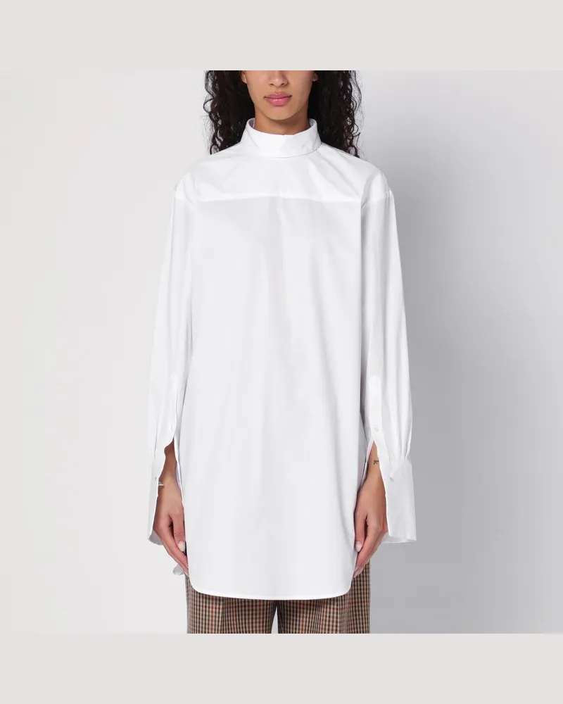 Dries van Noten Bluse mit hohem Kragen aus weißer Popeline Weiß