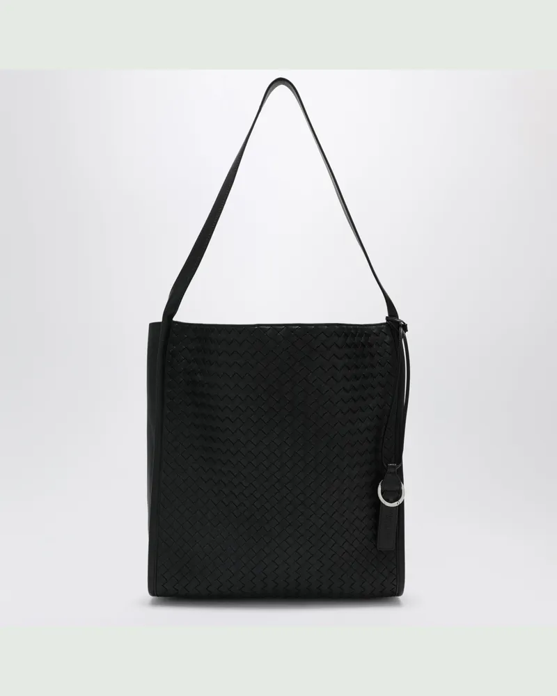 Bottega Veneta Corriere mittlere Tote aus geflochtenem Leder schwarz Black
