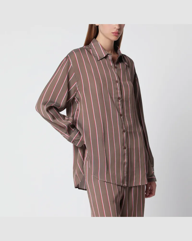 FRANKIE Shop Braun gestreiftes Hemd aus Viskose und Seide Brown