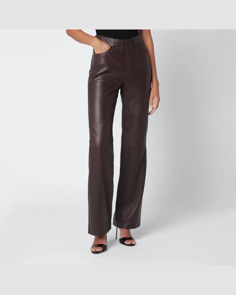 ROTATE Birger Christensen gerade geschnittene Lederhose in Maulwurfsfarbe Brown