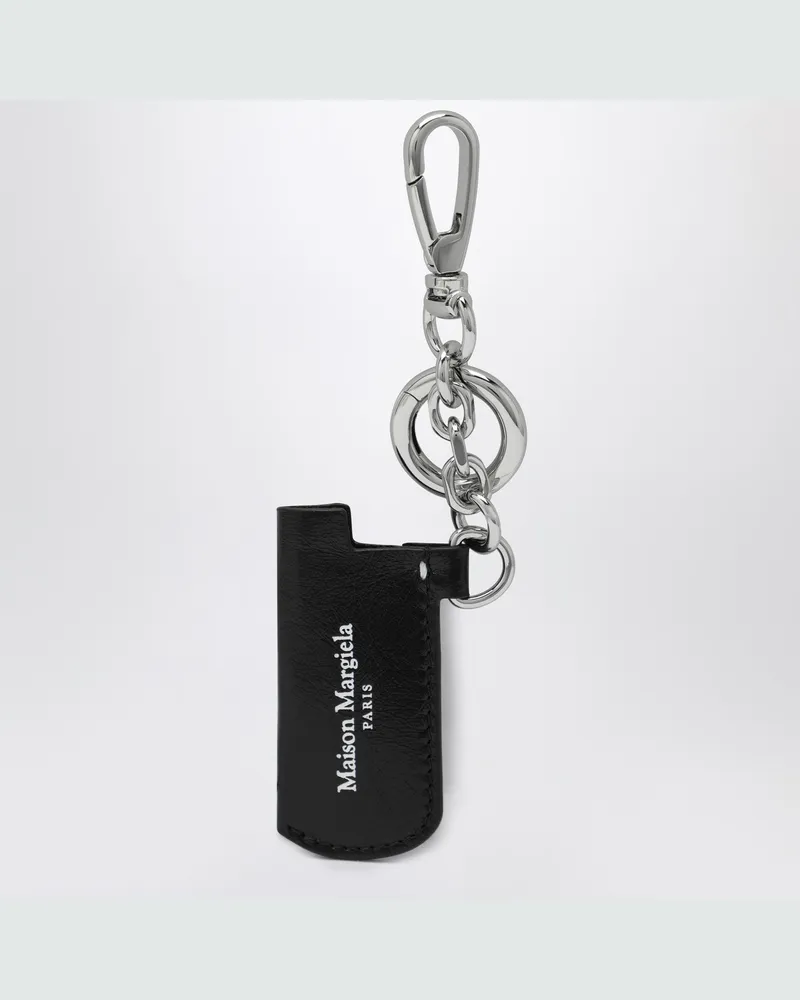 Maison Margiela Schwarzer Schlüsselanhänger aus Leder mit Logo Black