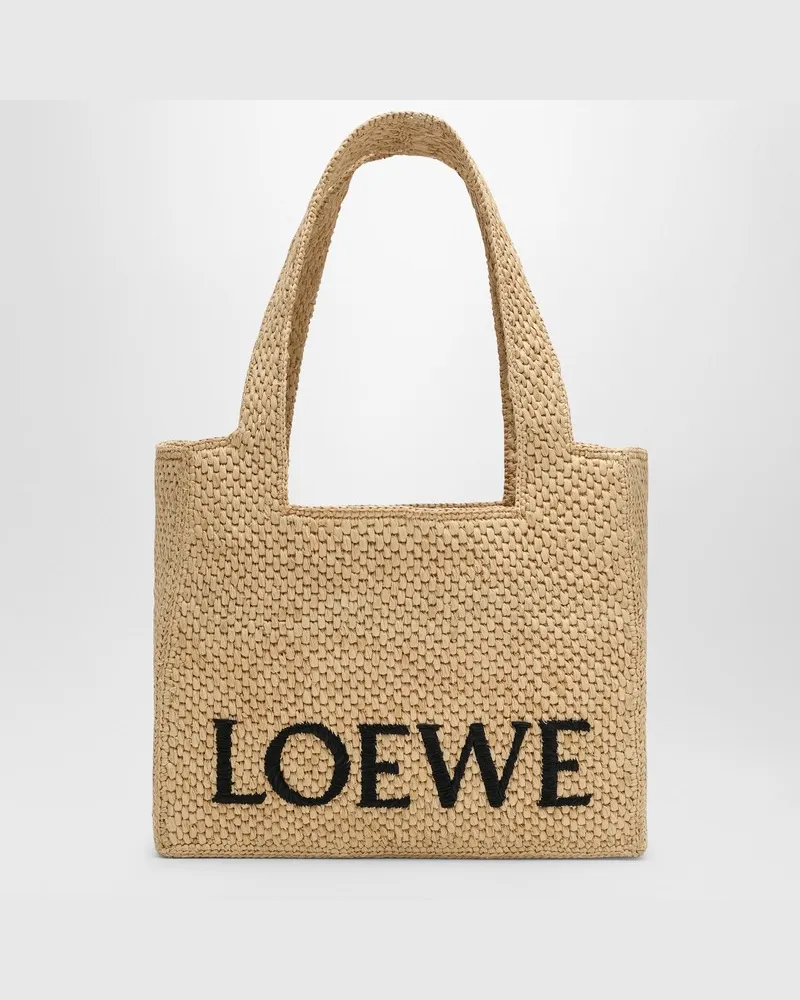 Loewe Mittlere  Font Tote-Bag aus Raffia Beige