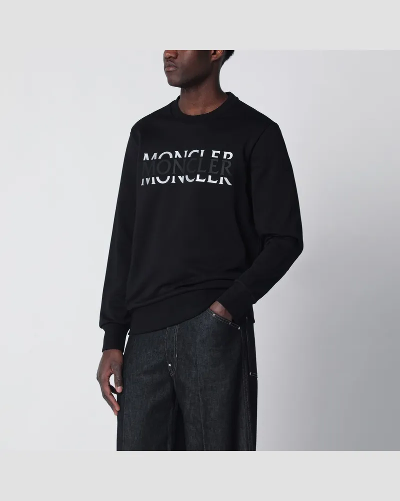 Moncler Schwarzes Sweatshirt mit Rundhalsausschnitt und Logo Schwarz