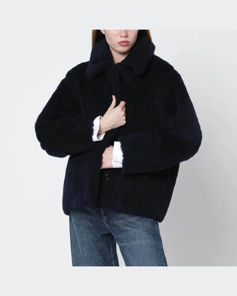 Max Mara Marineblauer Kunstfellmantel Blau