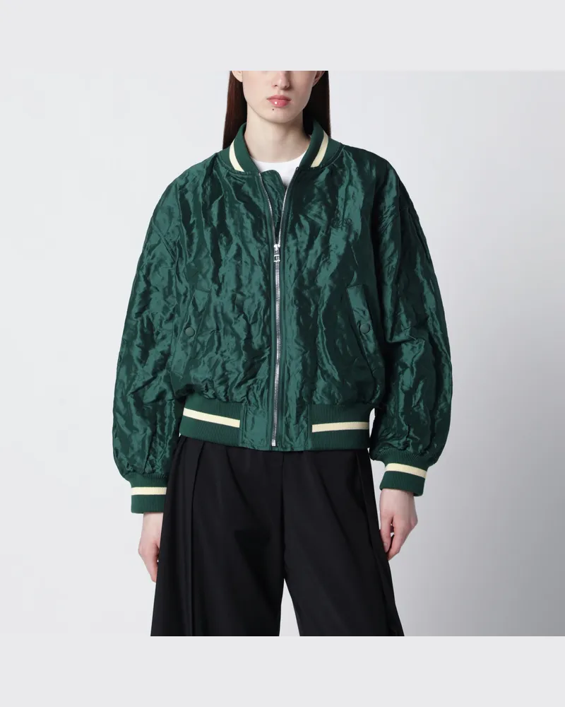 Loewe Dunkelgrüne Bomberjacke aus technischem Taft Green