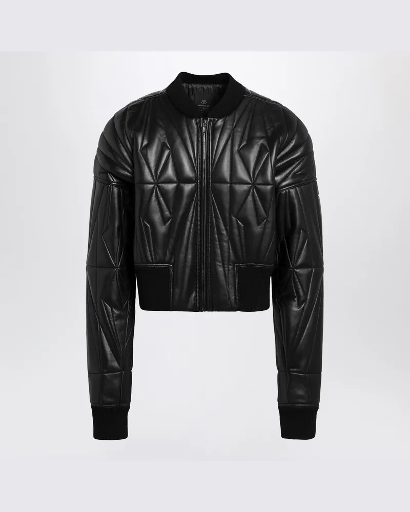 Moncler Schwarze Bomberjacke aus Kunstleder mit Reißverschluss Schwarz