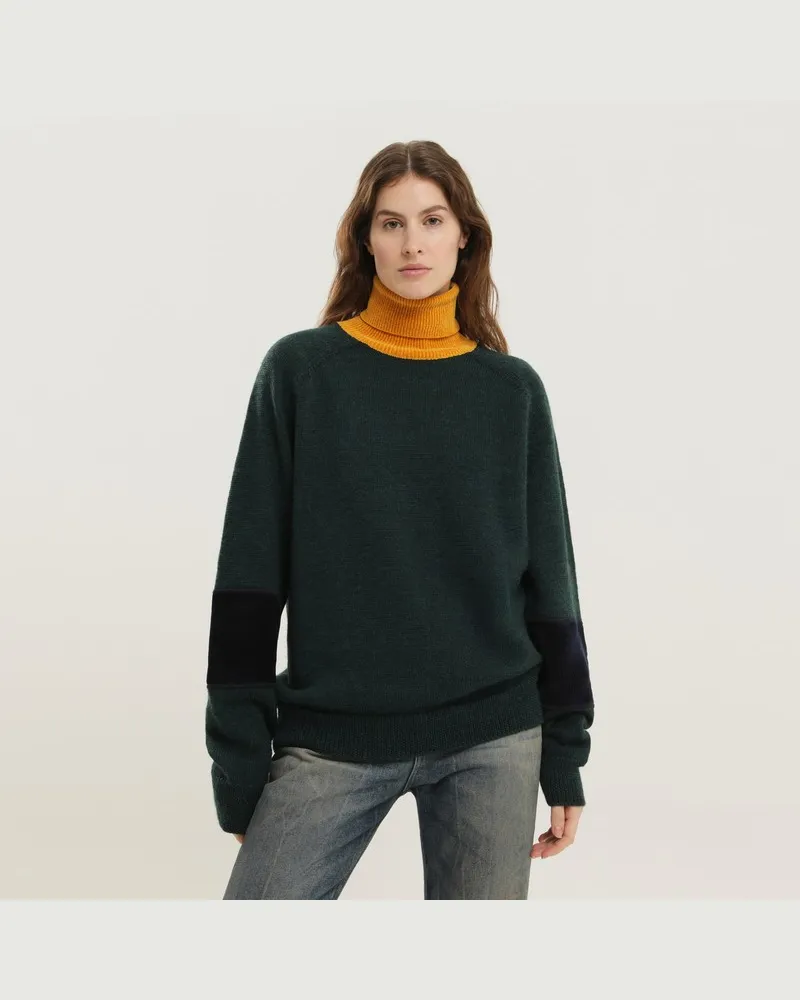 1989 STUDIO Grüner und gelber Rollkragenpullover Grün