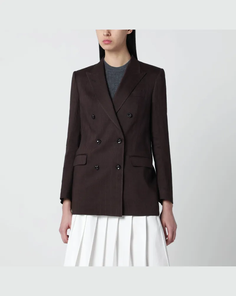 Tagliatore Braune zweireihige Jacke aus Leinenmischung Brown