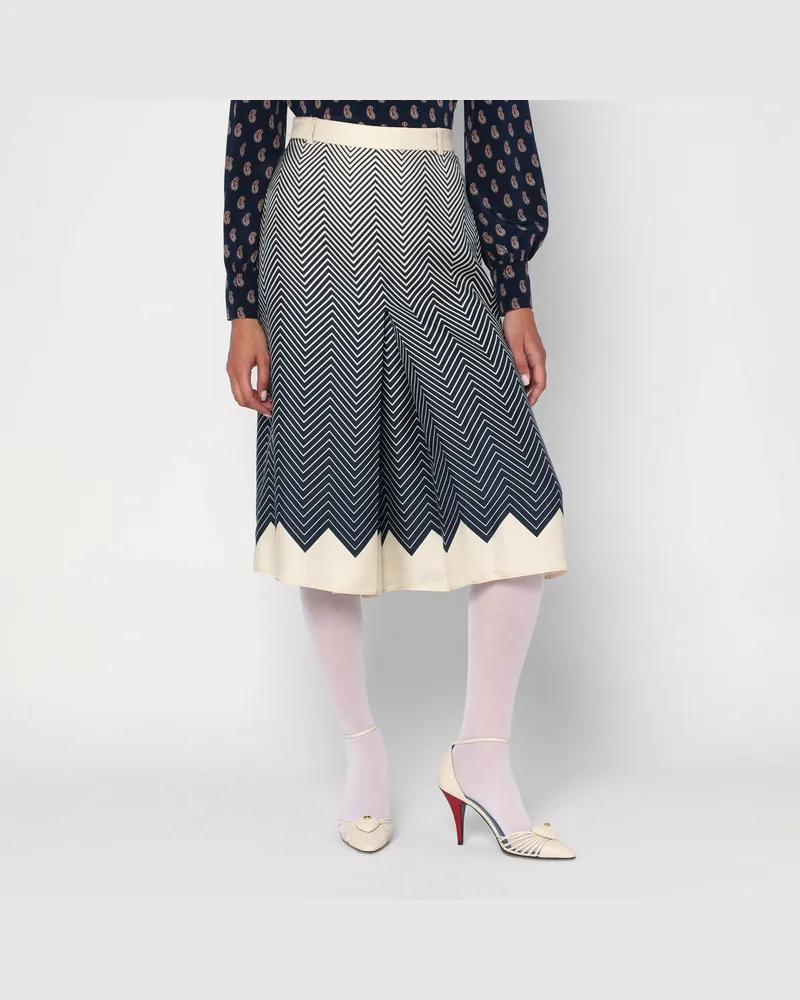 Valentino Garavani Blau/elfenbeinfarbener Rock aus Seide 