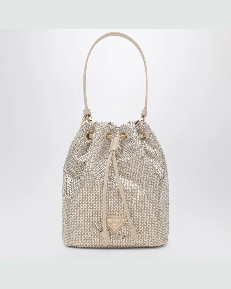 Prada Sandfarbene Beuteltasche mit Kristallen Beige