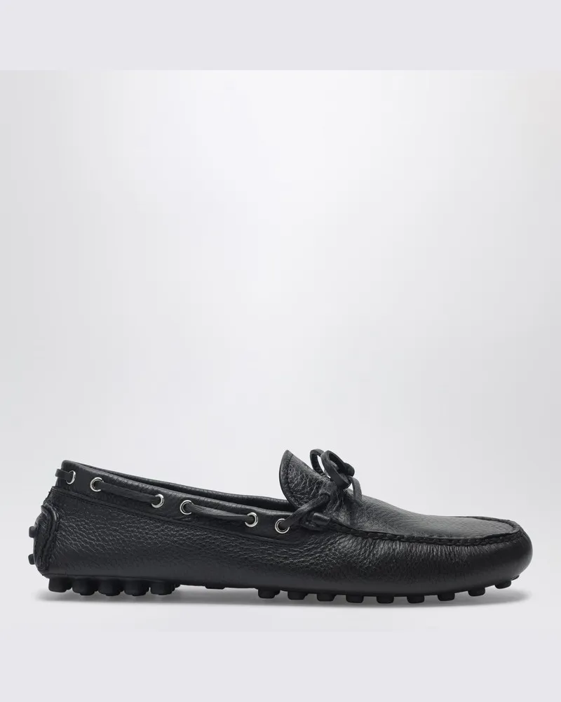 Prada Schwarze Leder-Loafer mit Riemen Schwarz