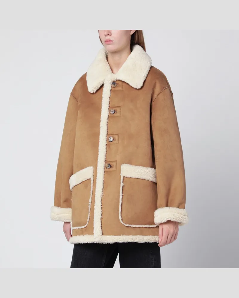 Dunst Beiger Kunstledermantel mit Shearling-Effekt Braun