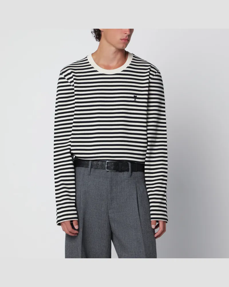 AMI Paris Weiß/elfenbein gestreifter Ami de Coeur Pullover aus Baumwolle Black