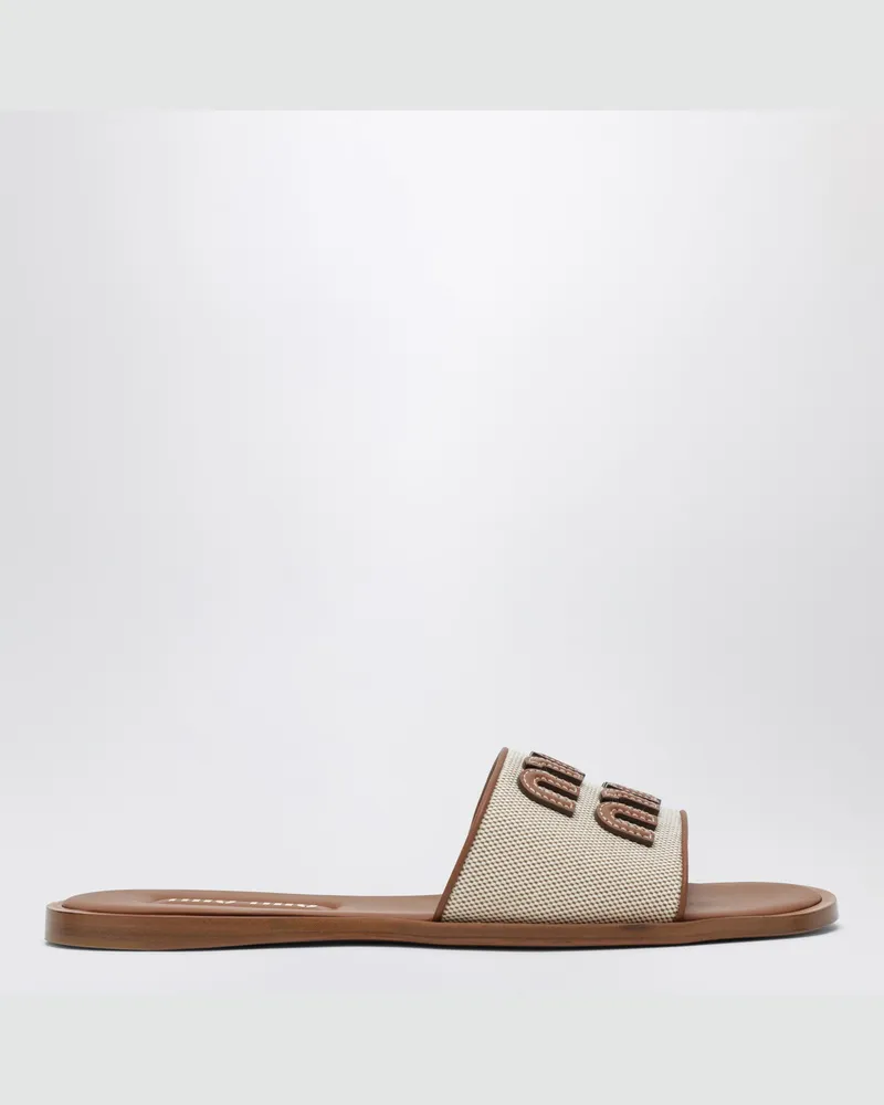 Miu Miu Pantolette aus Canvas und Leder Beige