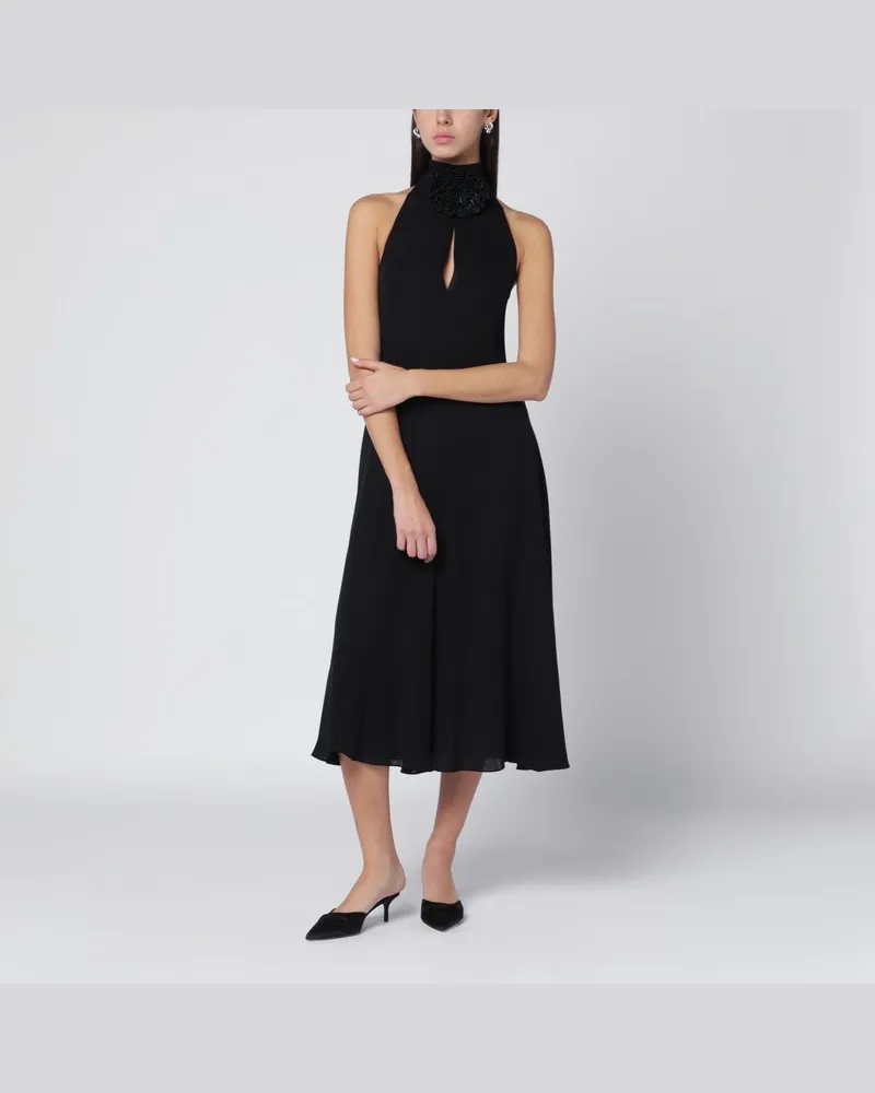 Alaïa Schwarzes ausgestelltes Kleid mit Blume Schwarz