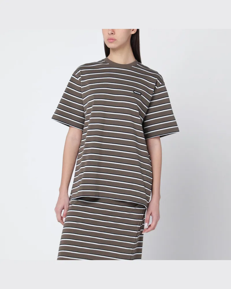 ROTATE Birger Christensen Übergroßes braun gestreiftes T-Shirt Brown