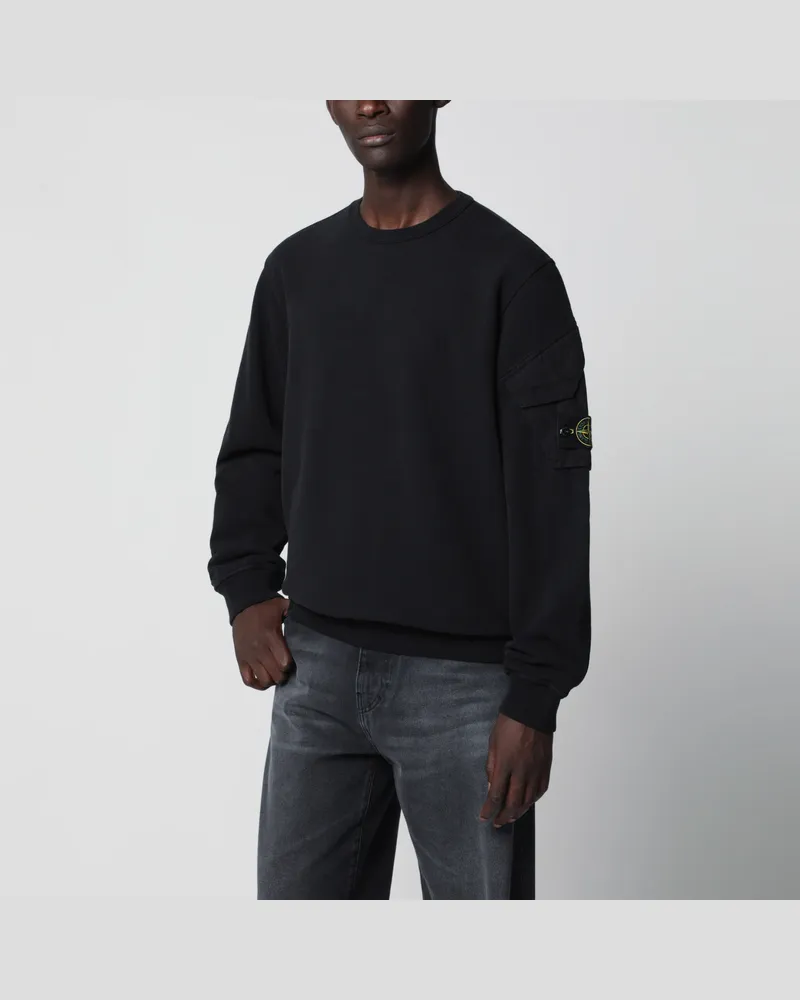 Stone Island Schwarzes Rundhals-Sweatshirt aus Baumwolle Black