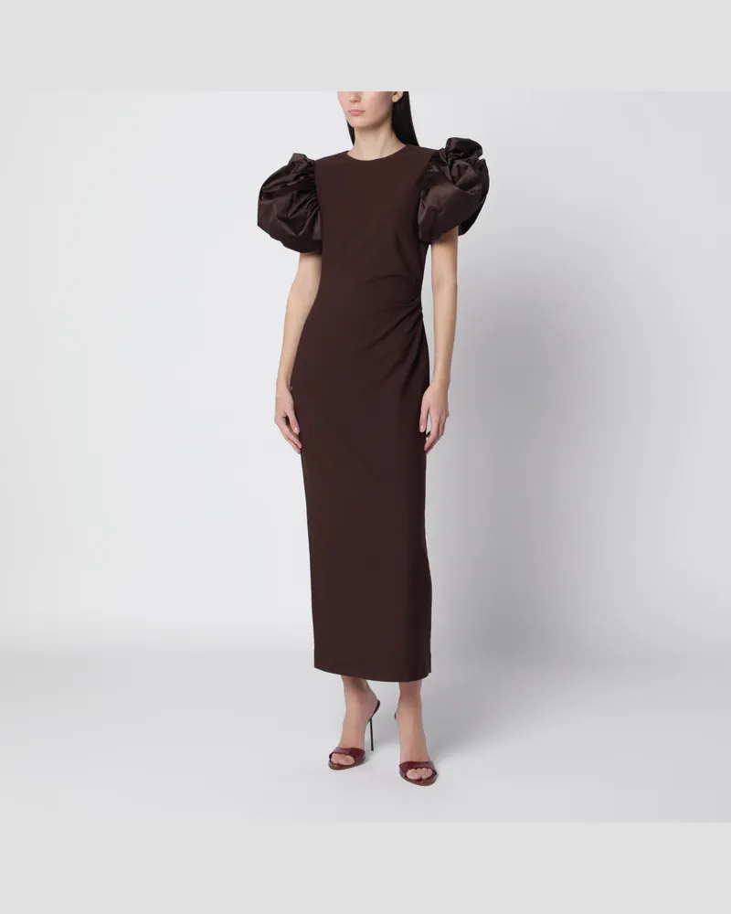 ROTATE Birger Christensen Braunes Midikleid Draped Puff von Molé Brown