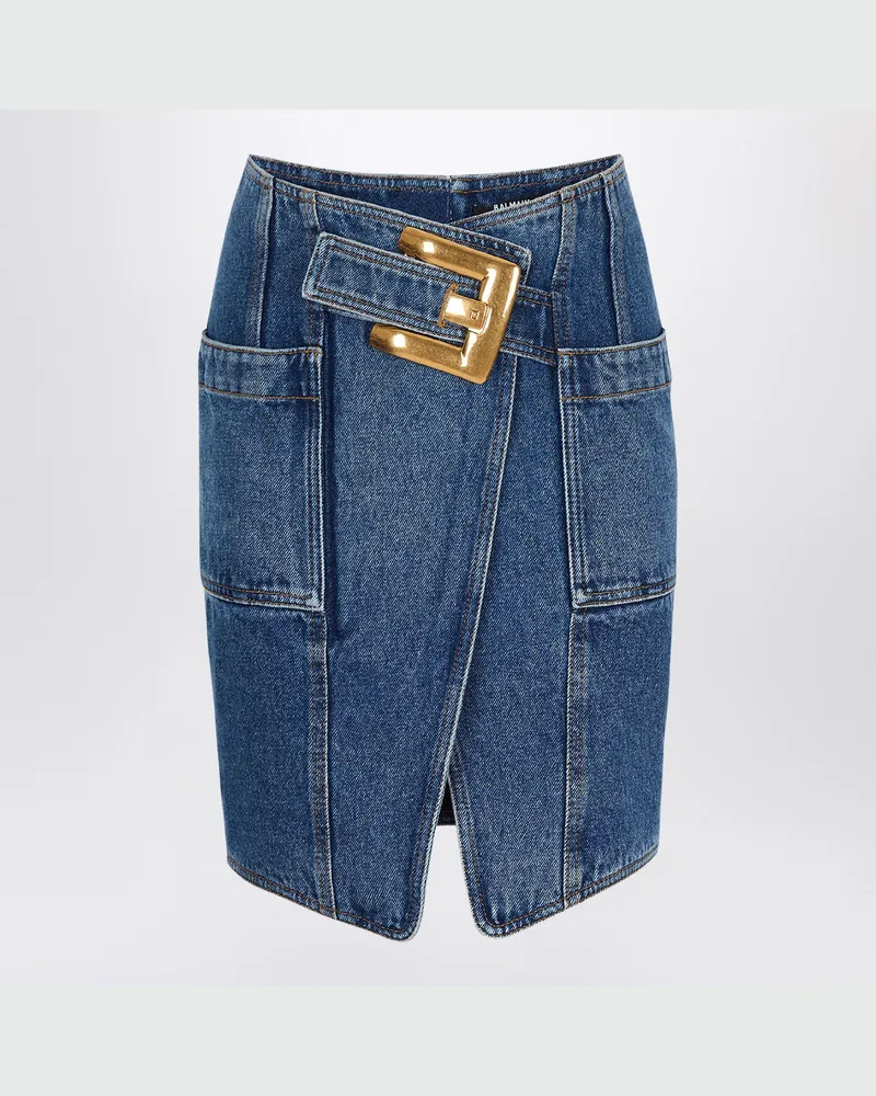 Balmain Jupe en denim avec ceinture Blue