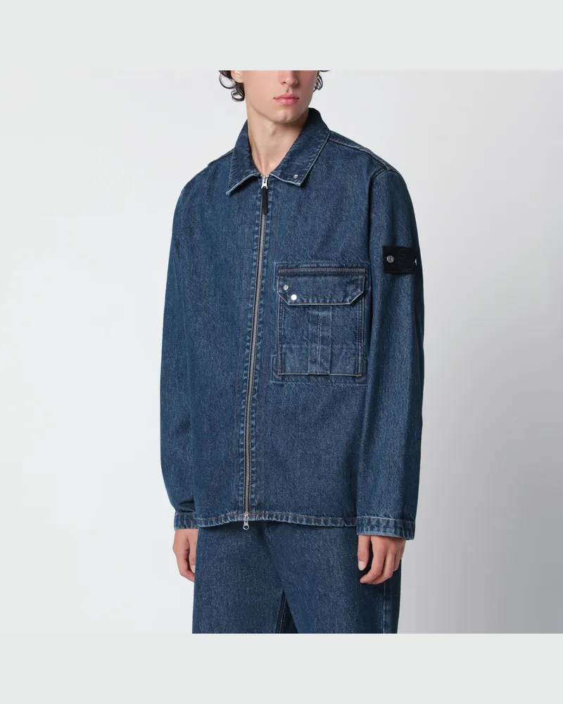 Stone Island Blaue Light Bull Denim-TC Overshirt Blue
