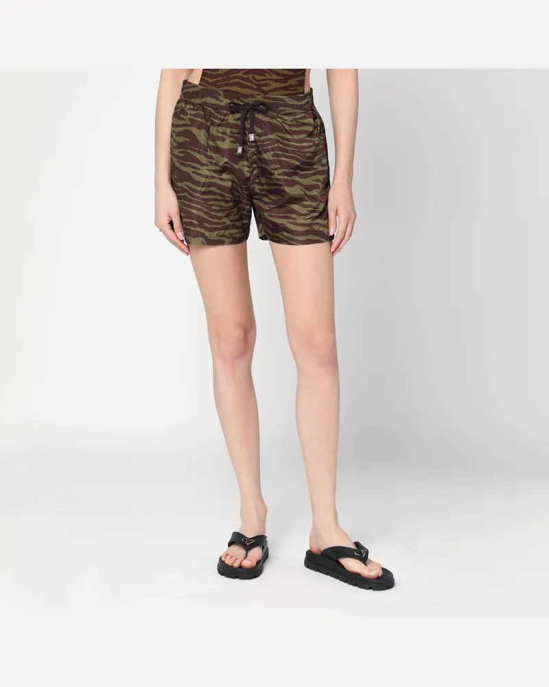 ATTICO Zebra-Shorts in Khaki/Braun aus Nylon Print