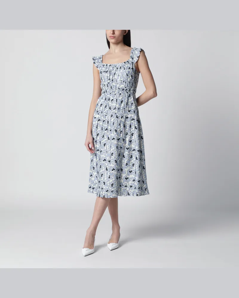 Prada Kleid aus Pongé mit floralem Print in Azurblau Light