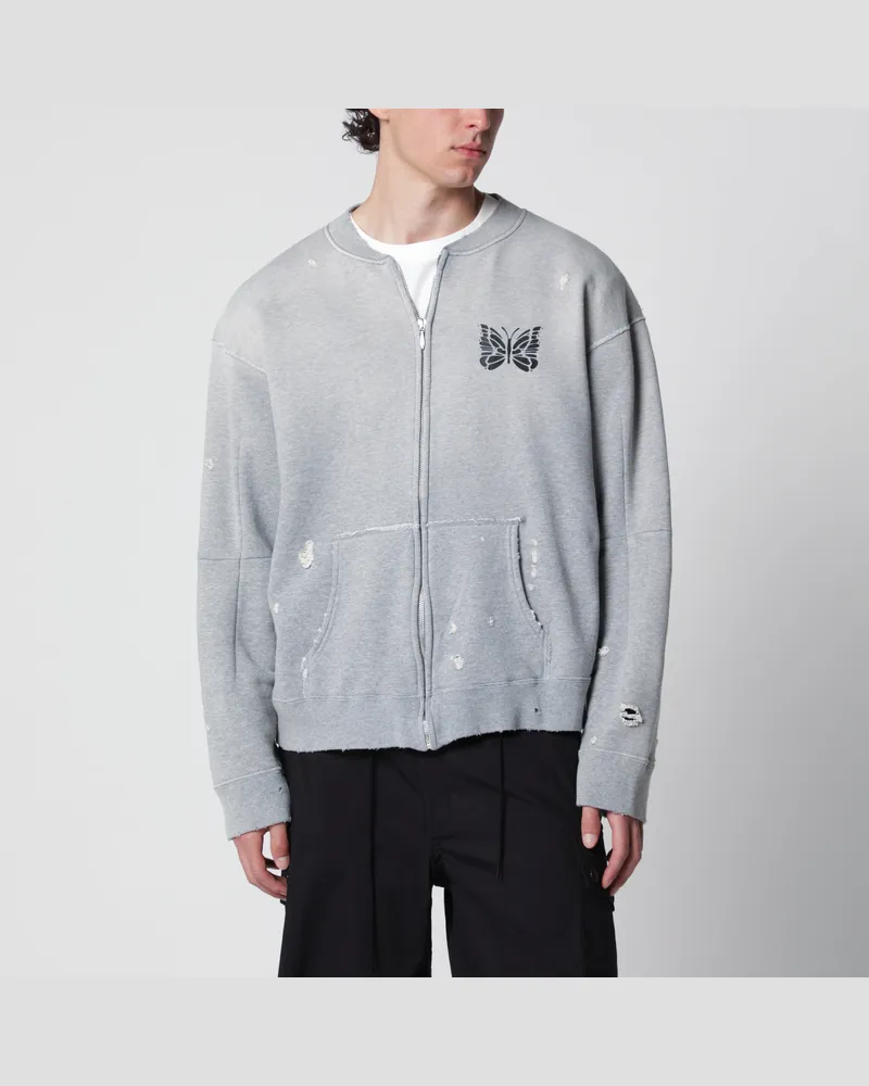 NEEDLES Grauer Baumwoll-Hoodie mit Reißverschluss „Deconstructed Grey