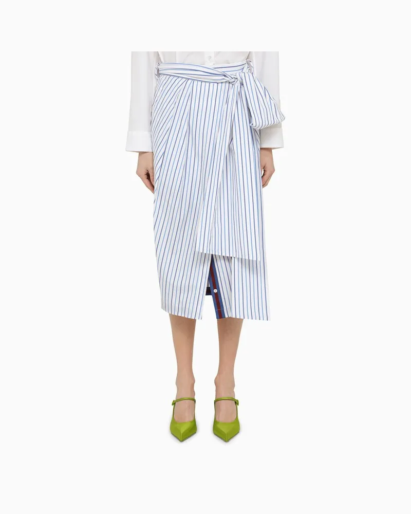 Dries van Noten Weißer Midirock aus Baumwolle mit hellblauen Streifen Hellblau