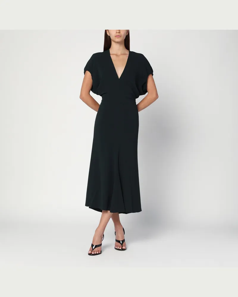 Victoria Beckham Dunkelgrünes Midikleid aus Satin 