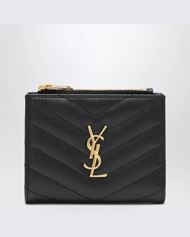 Saint Laurent Zweifach gefaltete Geldbörse Cassandre Matelassé schwarz Schwarz