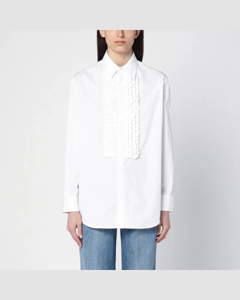 Bottega Veneta Weiße Bluse mit Rüschen aus Popeline Weiß
