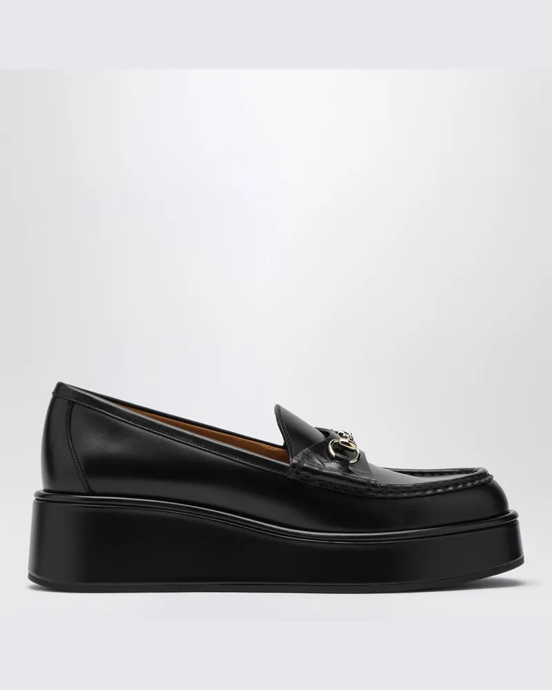 Gucci Schwarzer Slipper mit Plateau und Trensenspange Schwarz