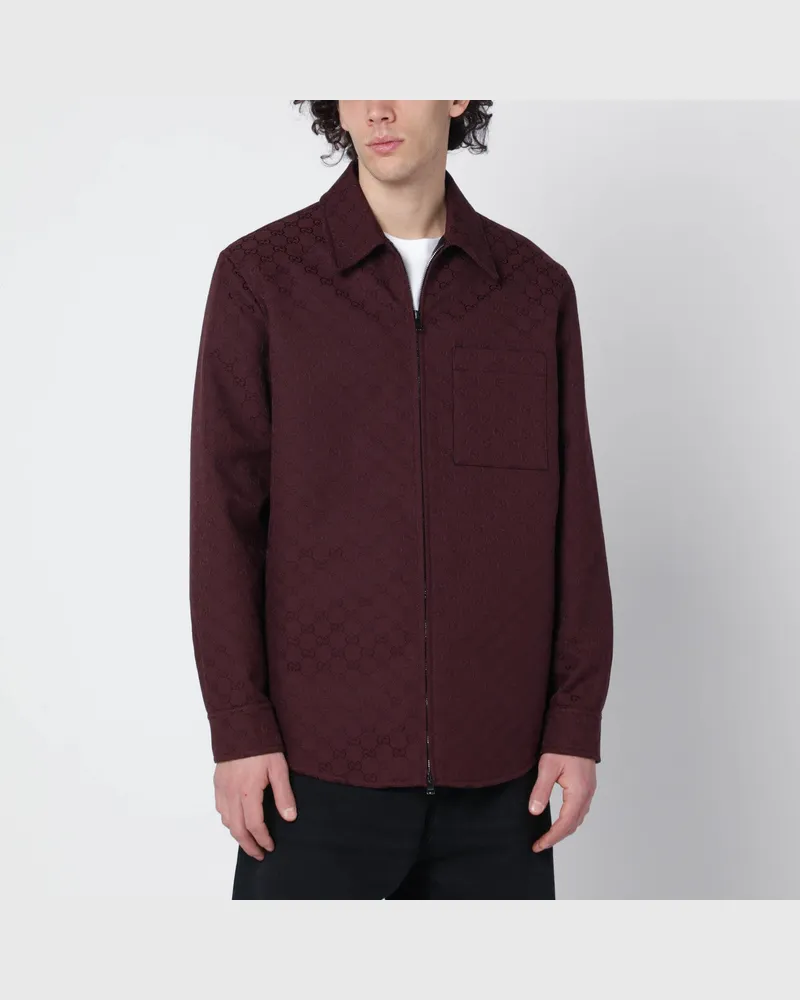 Gucci Bordeauxfarbene Hemdjacke mit GG-Muster Burgundy