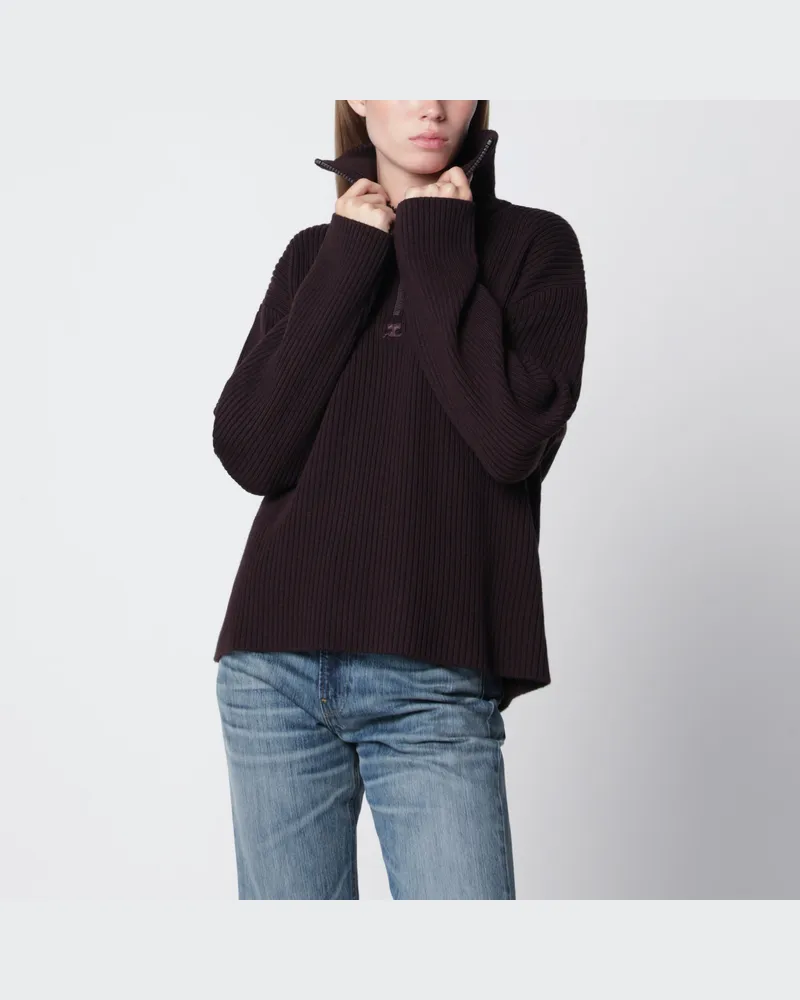 Courrèges Gerippter Pullover mit Reißverschluss in Dunkelburgunder Burgundy