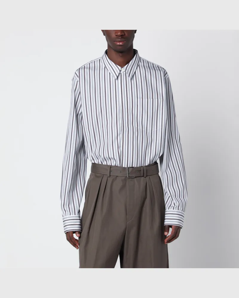 Dries van Noten Weiß gestreiftes Baumwollhemd mit Reißverschluss White