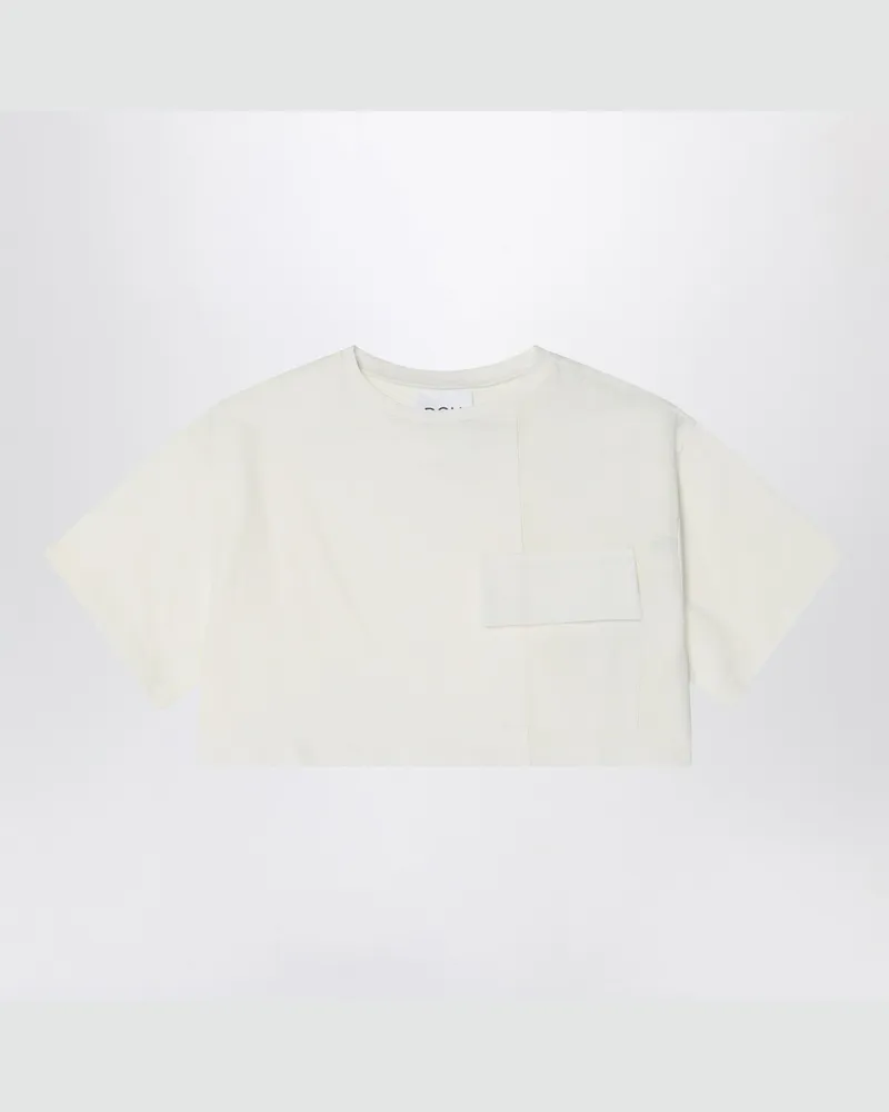 DOUUOD Elfenbeinfarbenes Cropped-T-Shirt aus Baumwolle White