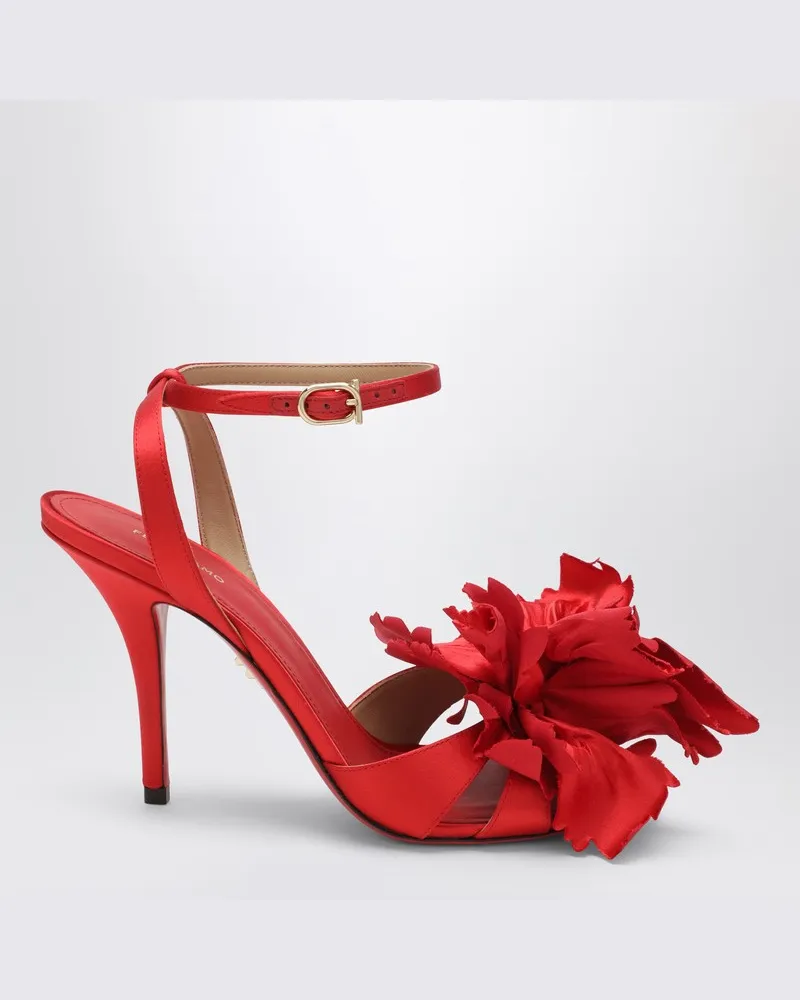 Ferragamo Rote Satin-Sandalen mit Blume Rot