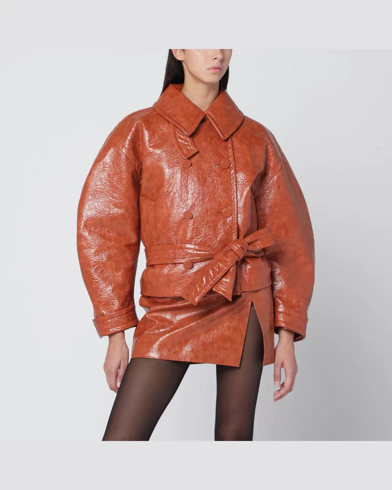 ANDAMANE Gürteljacke in Cognacbraun aus Lederoptik 
