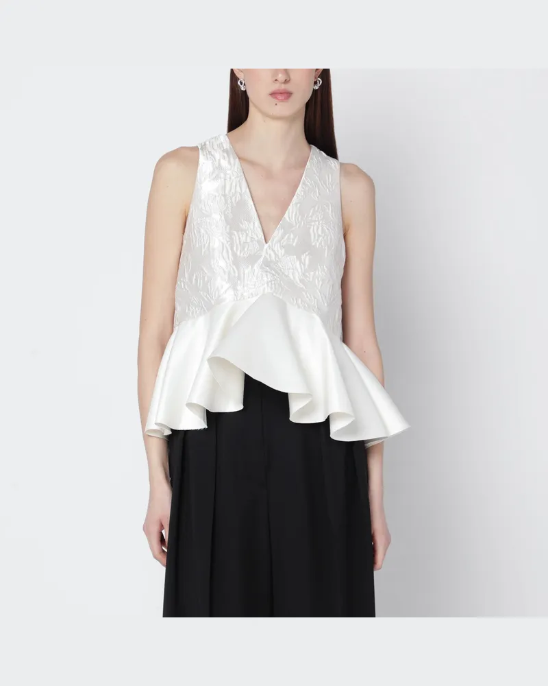 Ganni Elfenbeinfarbenes Satin-Schößchen-Top Beige