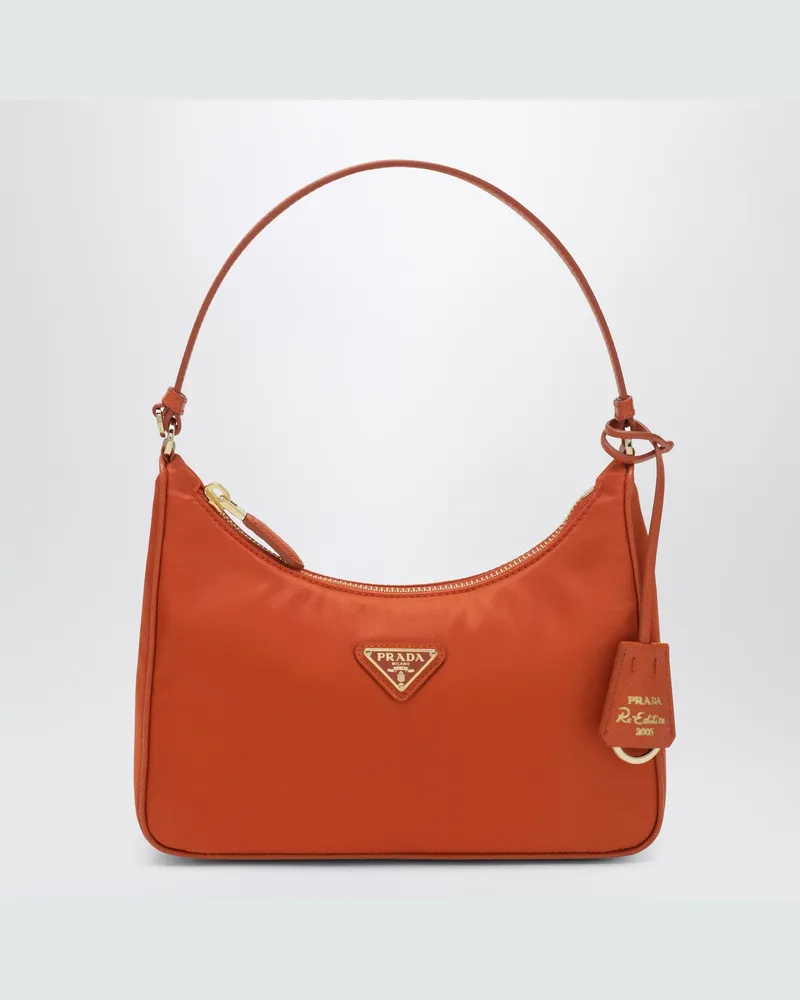 Prada Re-Edition 2005 Mini-Tasche aus Re-Nylon und Saffianoleder in Papayafarbe Orange